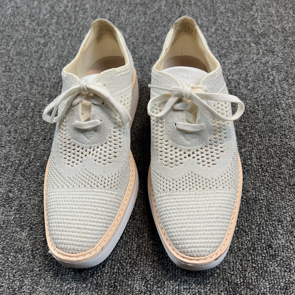 Cole Haan Modern Wingtip Oxford 7B Off White Stitchlite Knit Flowerfoam Preppy